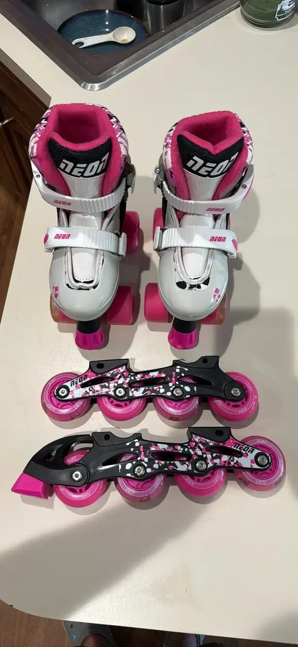 Neon Girl’s Combo Inline & Quad Adjustable Light-Up Skates Size 12-2